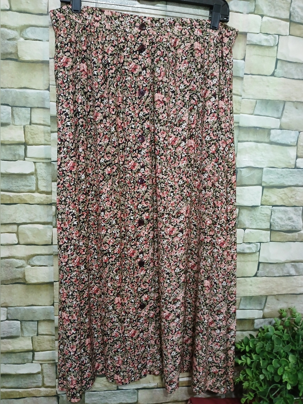 Southern Lady Large Floral Multicolor Button Skirt Cottagecore